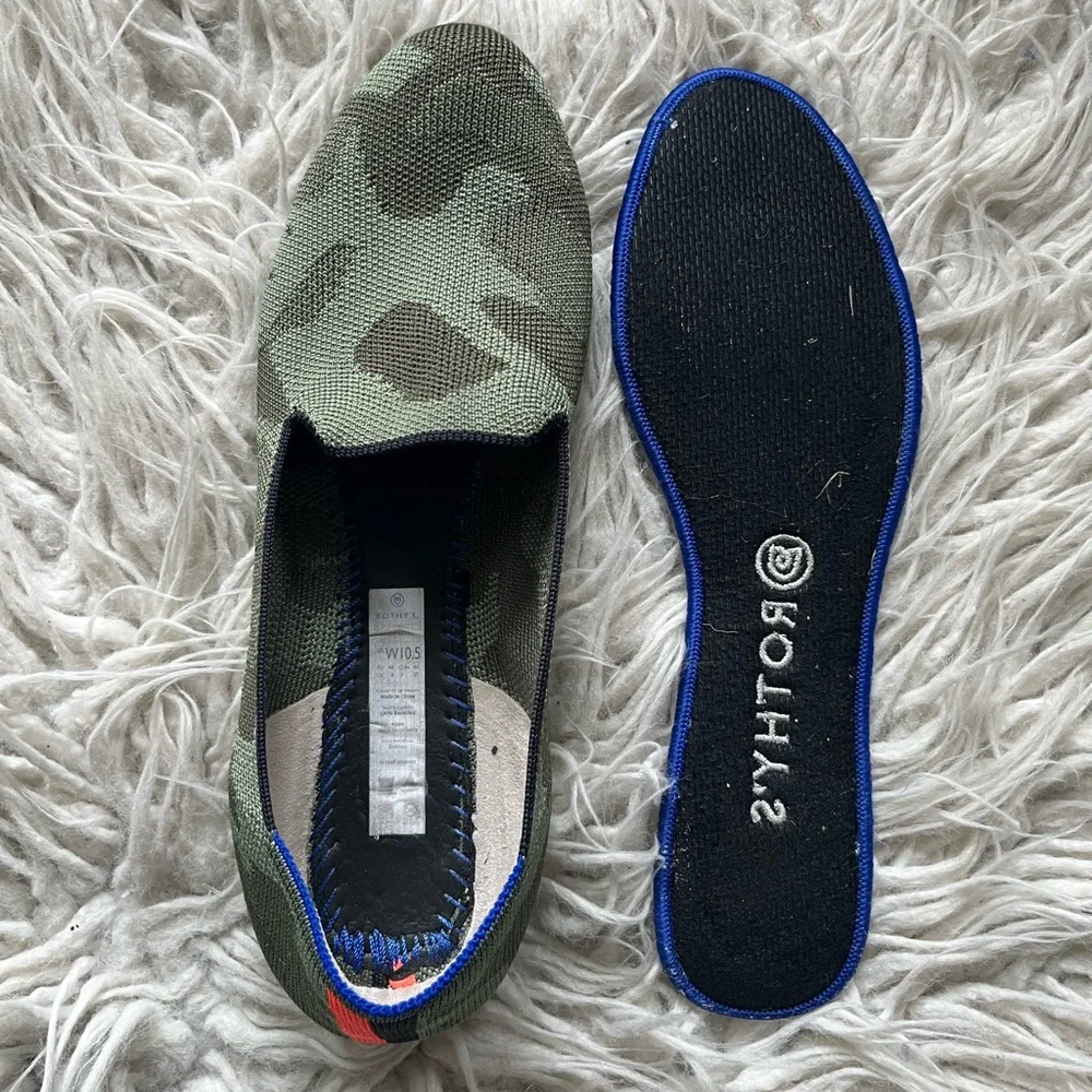 Rothy’s The Loafer Olive Camo Green Round Toe Knit Recycled Flat Shoe Size 10.5